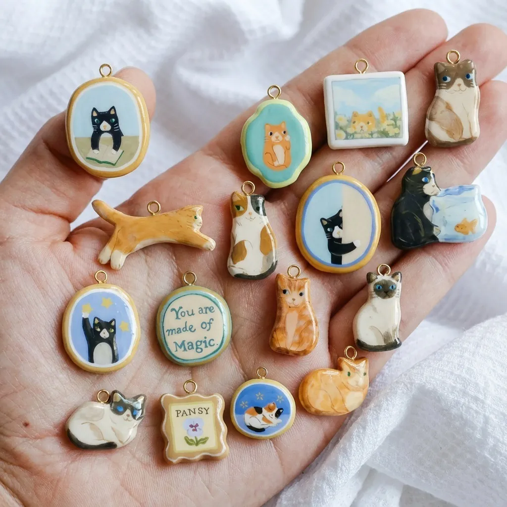 Ciondoli Stampati Rotondi Serie Gatto in Acciaio Inossidabile Placcati in Oro 18K Fai da Te Accessori per Gioielli Charms Ritratto di Gatto per Collana Braccialetto