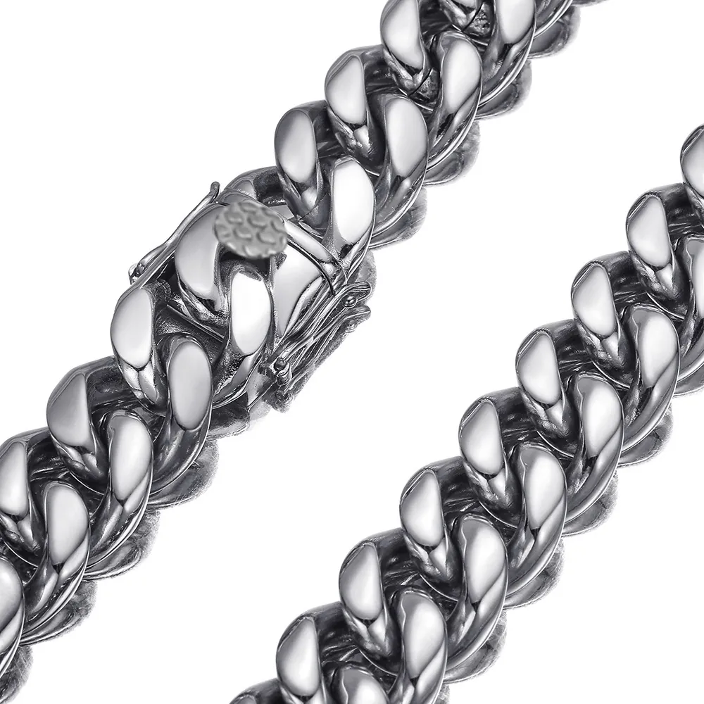 Hip Hop Stainless Steel Cuban Link Chain Necklace For Men Women Miami Style Polished Gold Silver Tone Jewelry Accessories