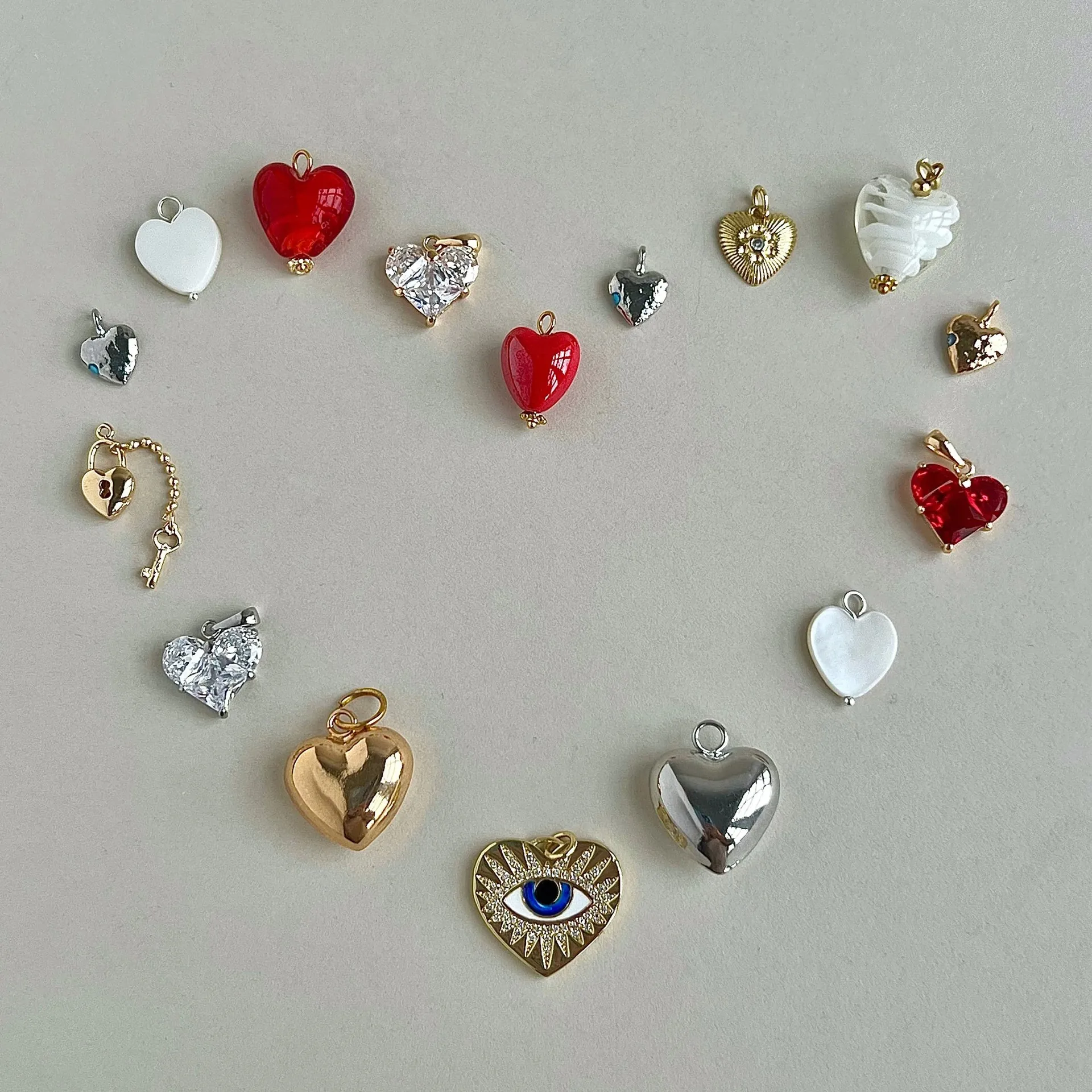 Stainless Steel Heart Evil Eye Pendant Necklace For Women Colorful Rhinestone Key Lock DIY Jewelry Accessory Gift