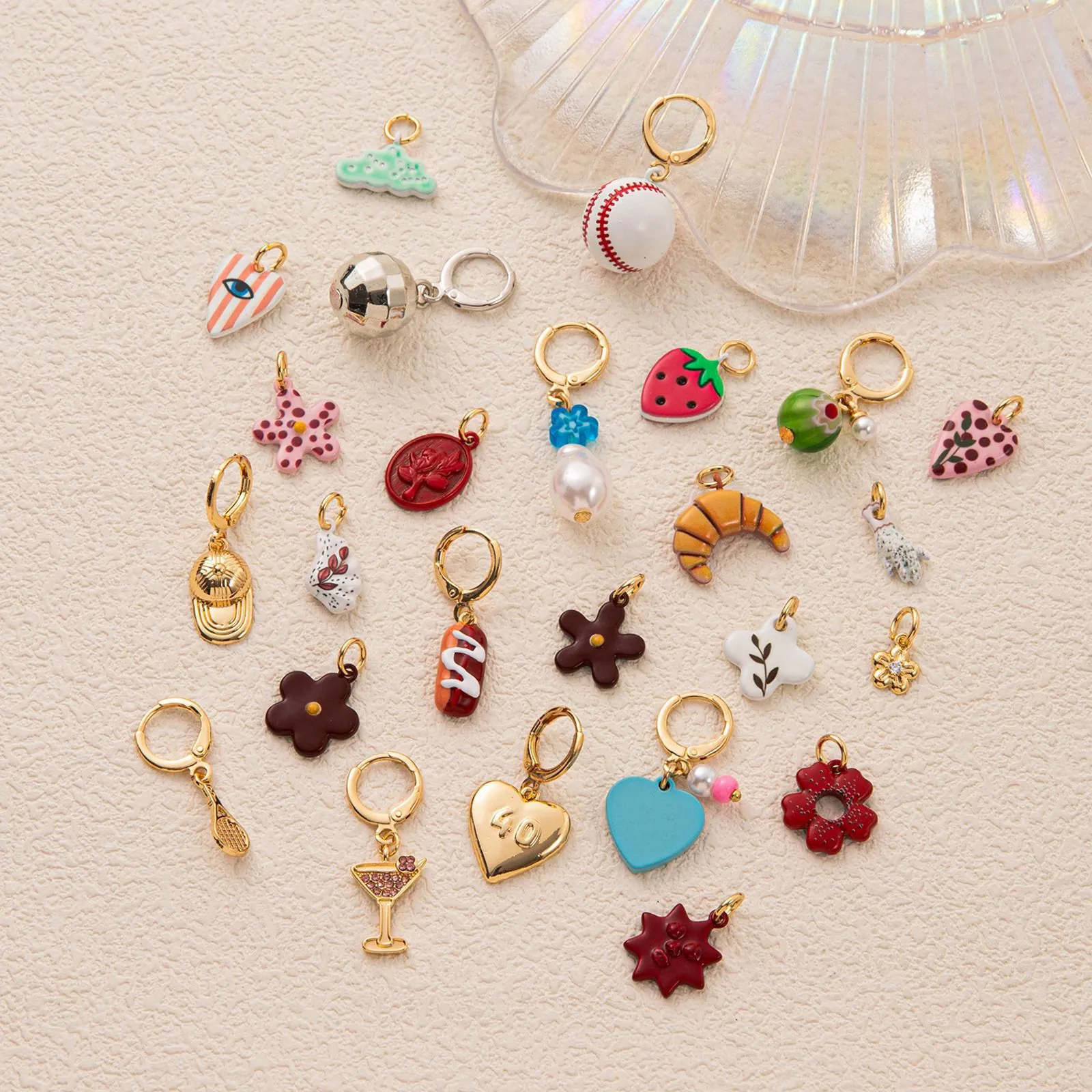 18K Vergoldet Kupfer Emaille DIY Anhänger Blume Herz Croissant Form Charms Für Schmuckherstellung DIY Halskette Armband Zubehör