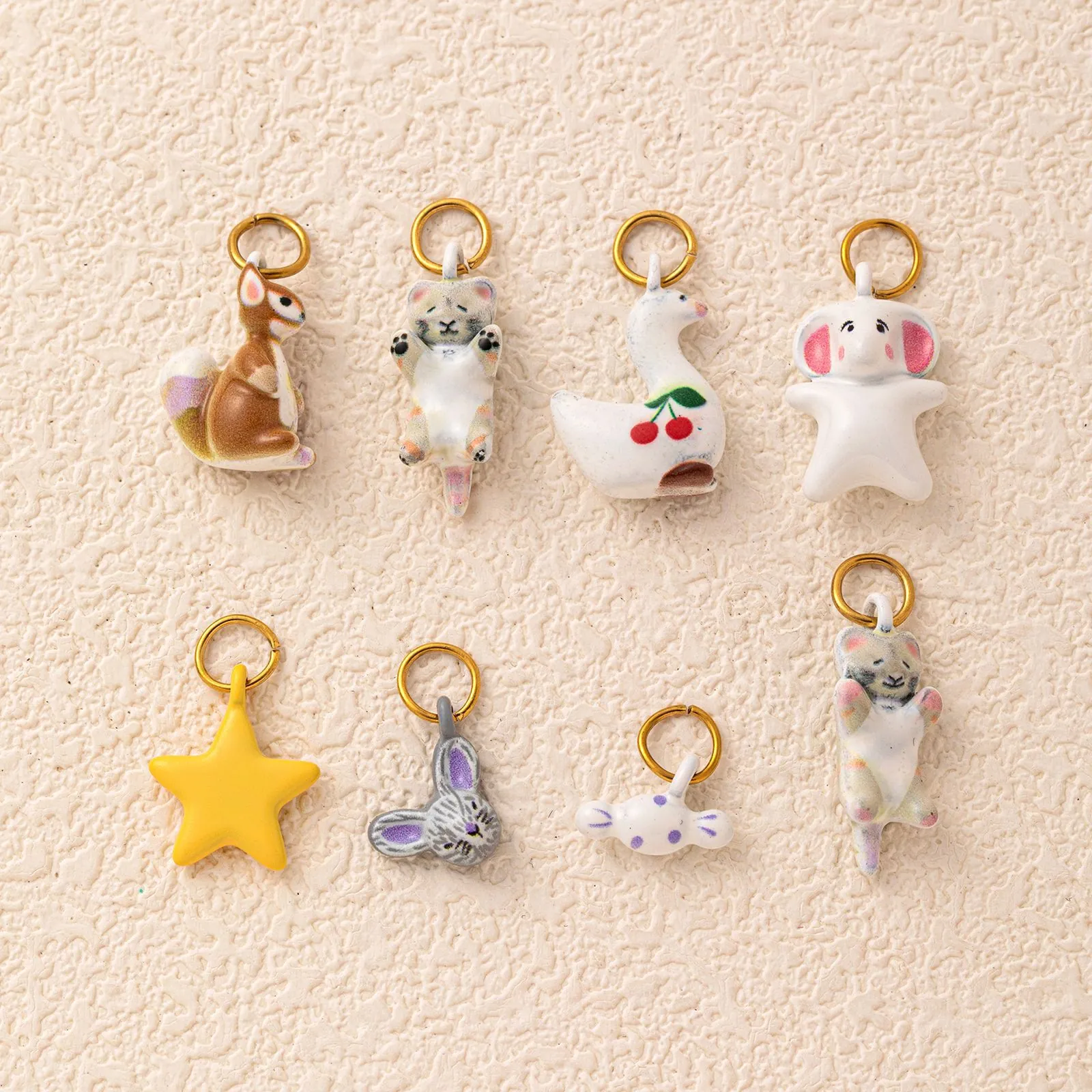 Stainless Steel Animal Pendants Tiger Squirrel Swan Kangaroo Elephant Star Charms 18K Gold Plated DIY Jewelry Accessories