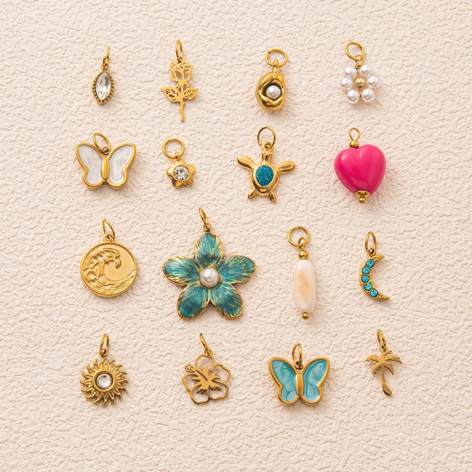 Edelstahl DIY Anhänger Halskette Vergoldet Künstliche Perle Strass Emaille Charms Für Damen Schmuckherstellung Vintage Stil