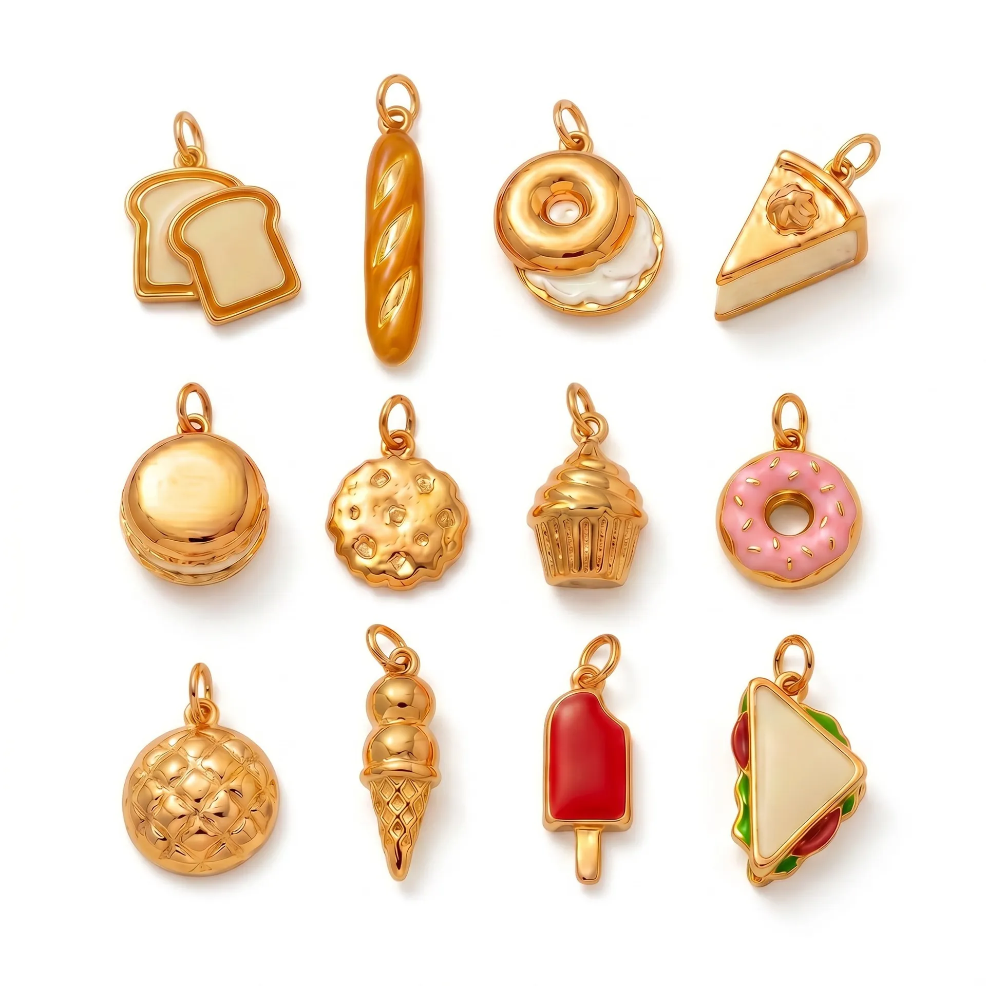 Collana con Pendente Cibo in Acciaio Inossidabile Placcato Oro 18K Smalto Forma di Pane Frutta Gioielli Fai da Te Donna Uomo