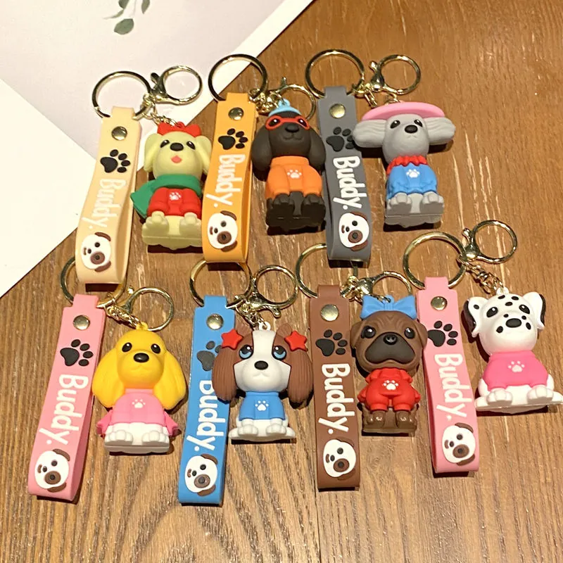 Portachiavi Cane Cartone Animato 3D Ciondolo per Borsa PVC Figurina Cinturino in Silicone con Lettere Portachiavi in Lega per Donna Bambini Regalo