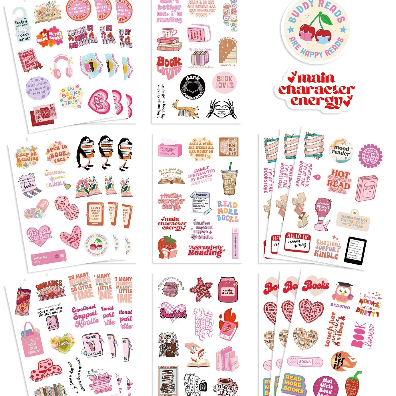 Pink Bookish Waterproof Stickers For Book Lovers Decorative Decals For Kindle Laptop Journal Stationery Scrapbooking