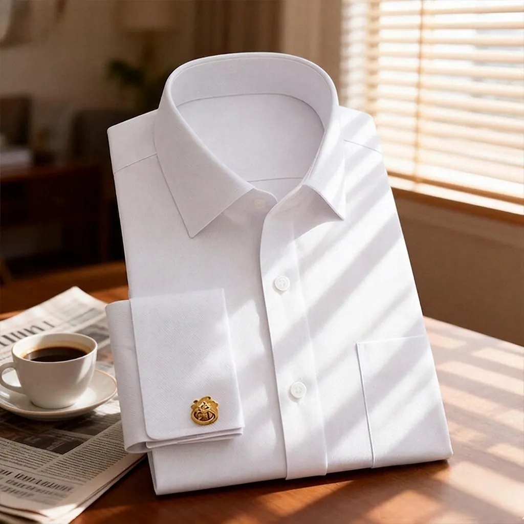 Men French Cuff Dress Shirt Long Sleeve Business Formal Top With Cufflinks Professional Solid White Shirt Plus Size