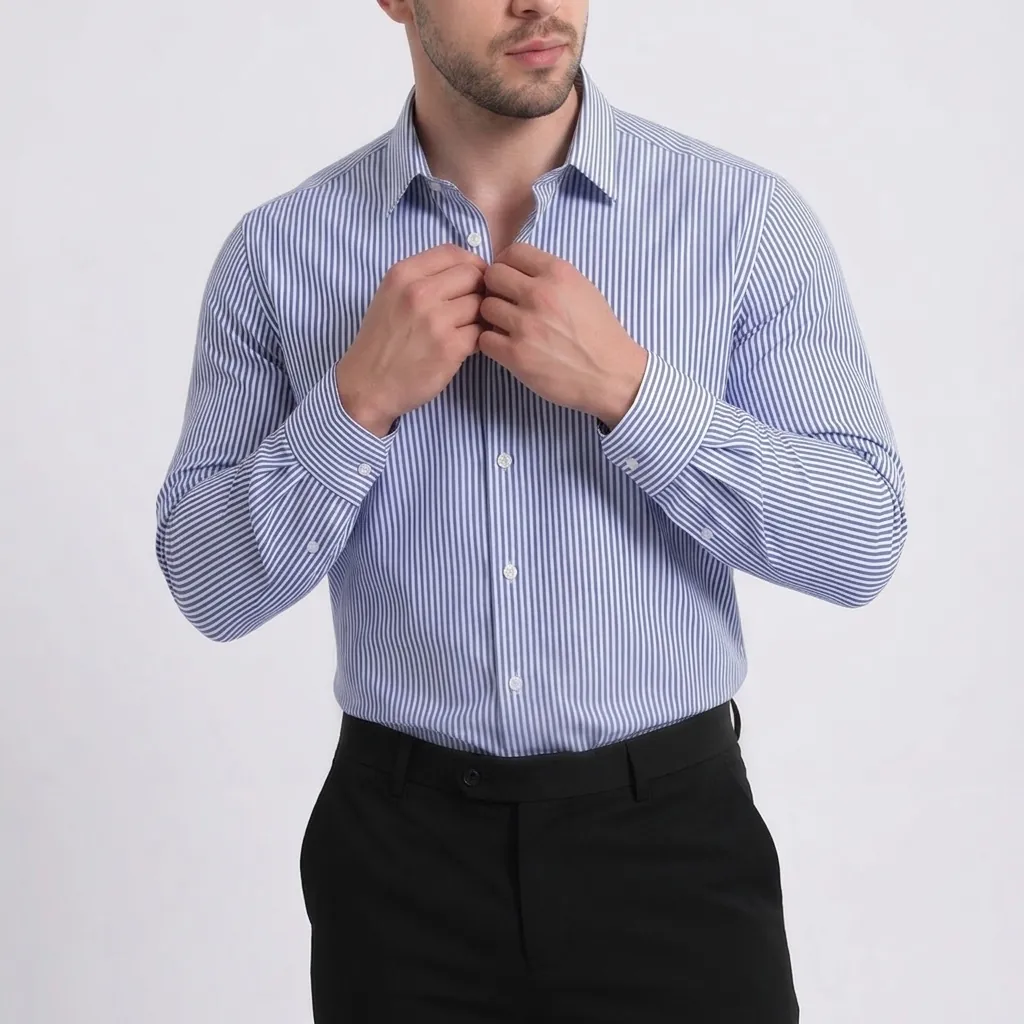 Chemise à Rayures Verticales pour Hommes Business Décontracté Impression Numérique Coupe Ajustée Sans Repassage Polyester Élastique