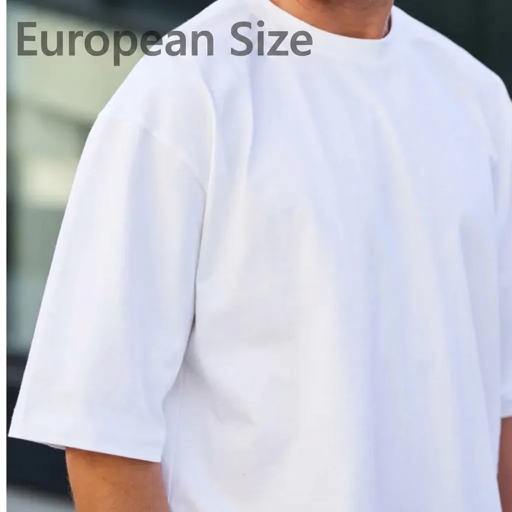 Men Heavyweight Pure Cotton T-Shirt Oversized Drop Shoulder Short Sleeve Round Neck Casual Loose Basic Top