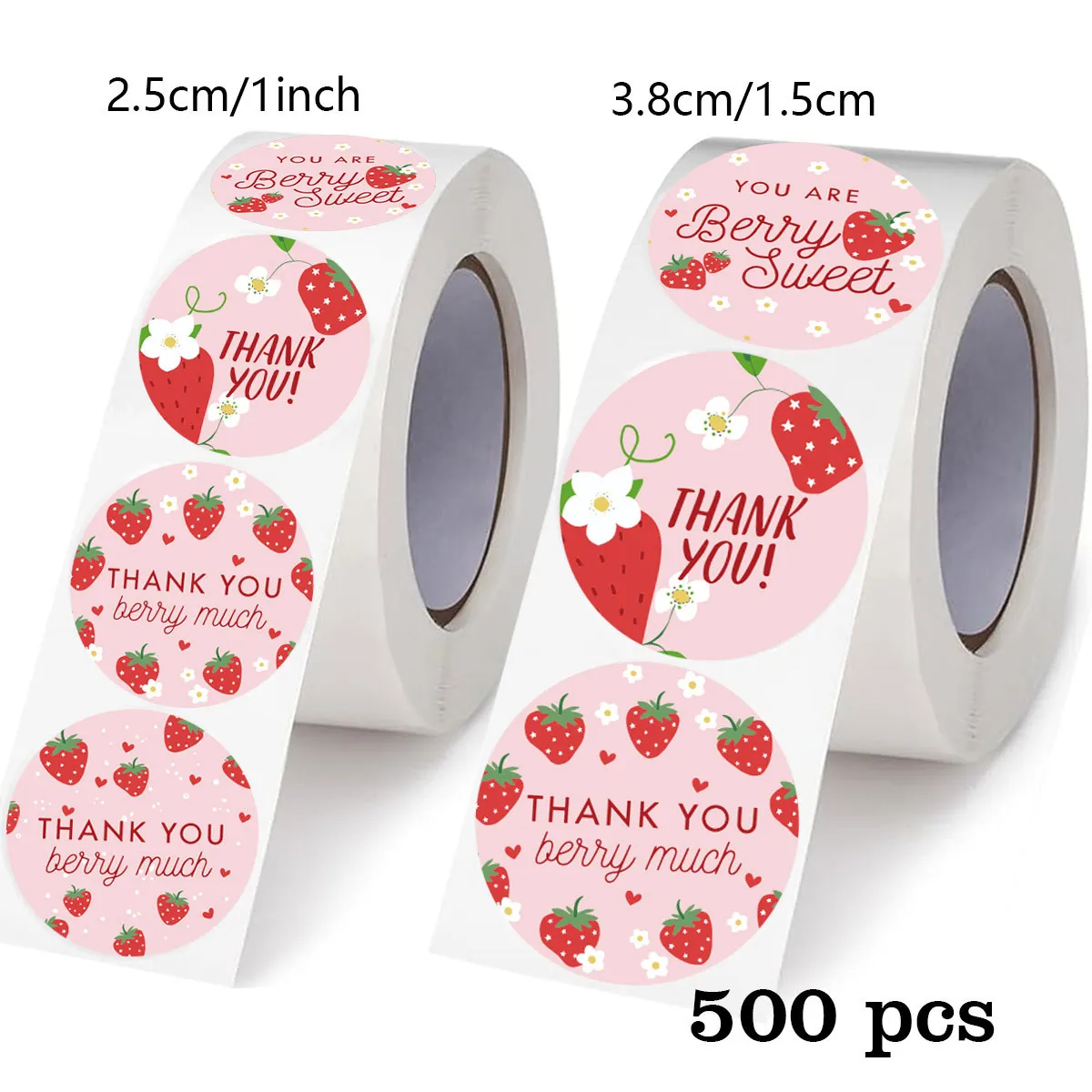Strawberry Thank You Stickers Round Adhesive Labels For Baking Cake Box Sealing Birthday Party Gift Decoration Fruit Pattern