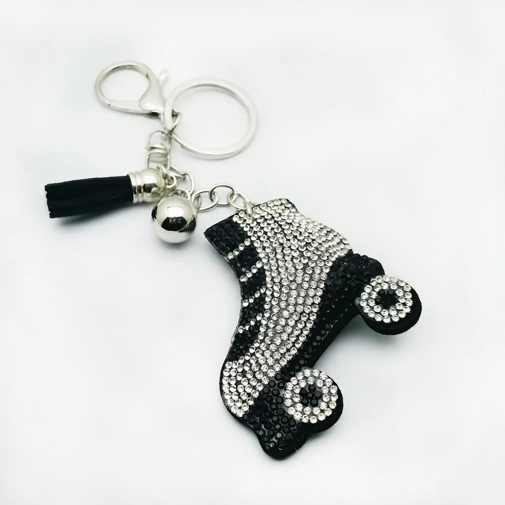 Llavero Creativo de Patín de Ruedas con Strass Adorno de Bolso de Microfibra Borla Campana para Mujer Joyería Regalo