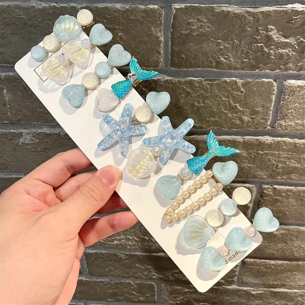 Ozean Stil Seestern Muschel Haarspangen Für Mädchen Süße Meerjungfrau Prinzessin Haarnadeln Künstliche Perle Entenschnabelklemmen Haarschmuck