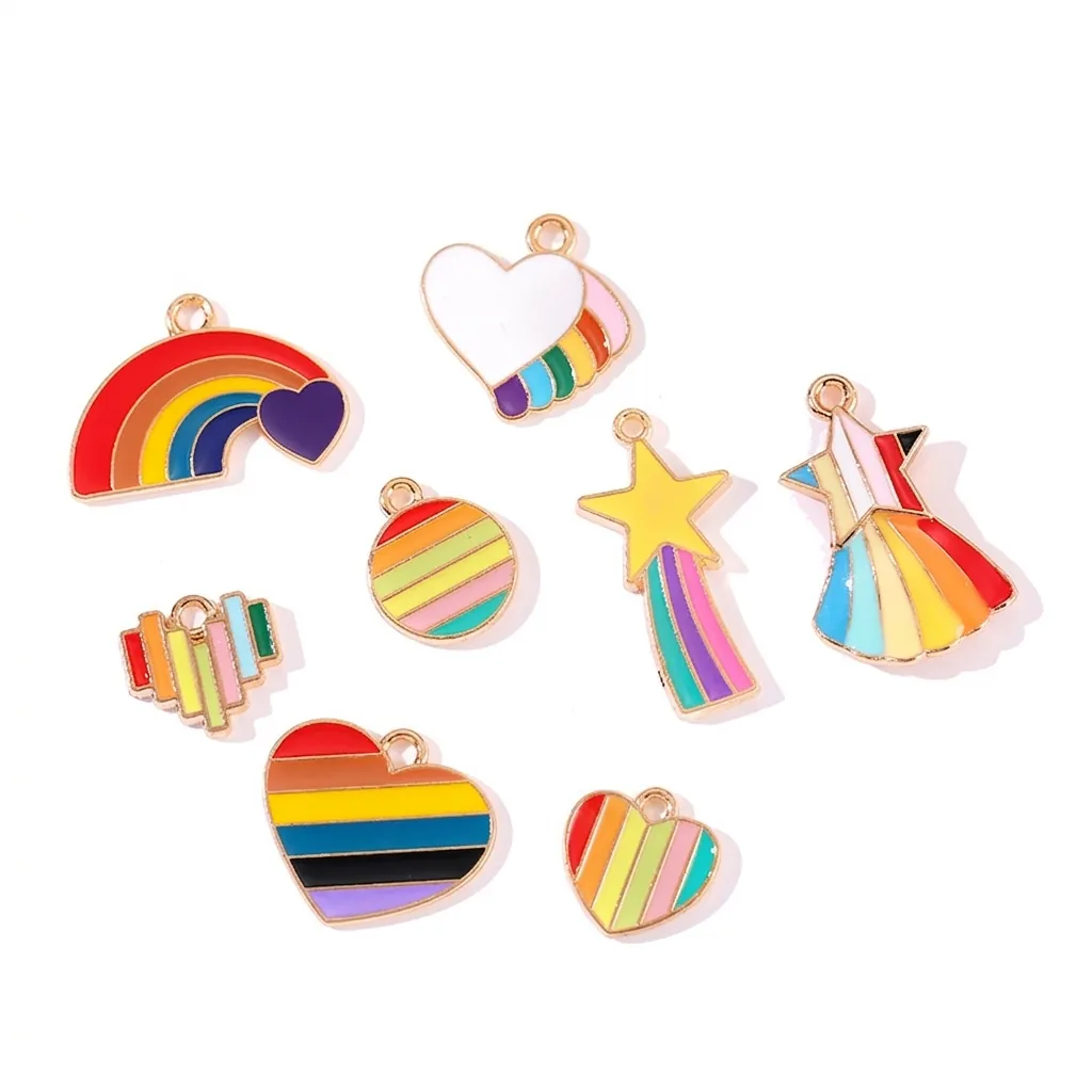 Alloy Enamel Rainbow Heart Star Charms For Jewelry Making DIY Craft Bracelet Necklace Earring Pendants Wholesale Small Accessories