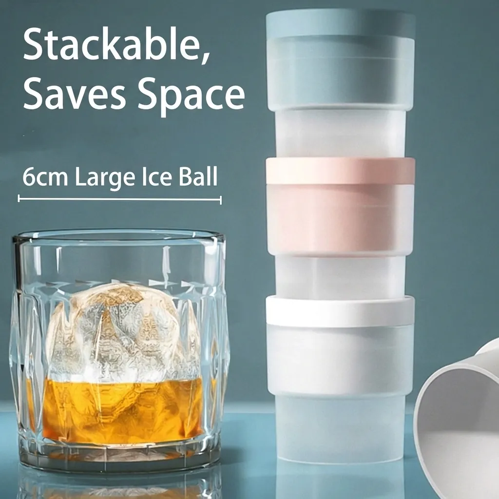 Silicone Large Ice Ball Maker Round Ice Cube Mold Whiskey Cocktails Easy Release Stackable Reusable Kitchen Bar Tool