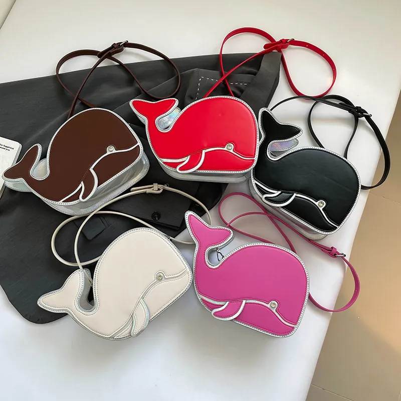 Borsa a Tracolla in Pelle PU a Forma di Balena dei Cartoni Animati per Bambini Piccola Borsa a Spalla Animale Carino con Tracolla Regolabile