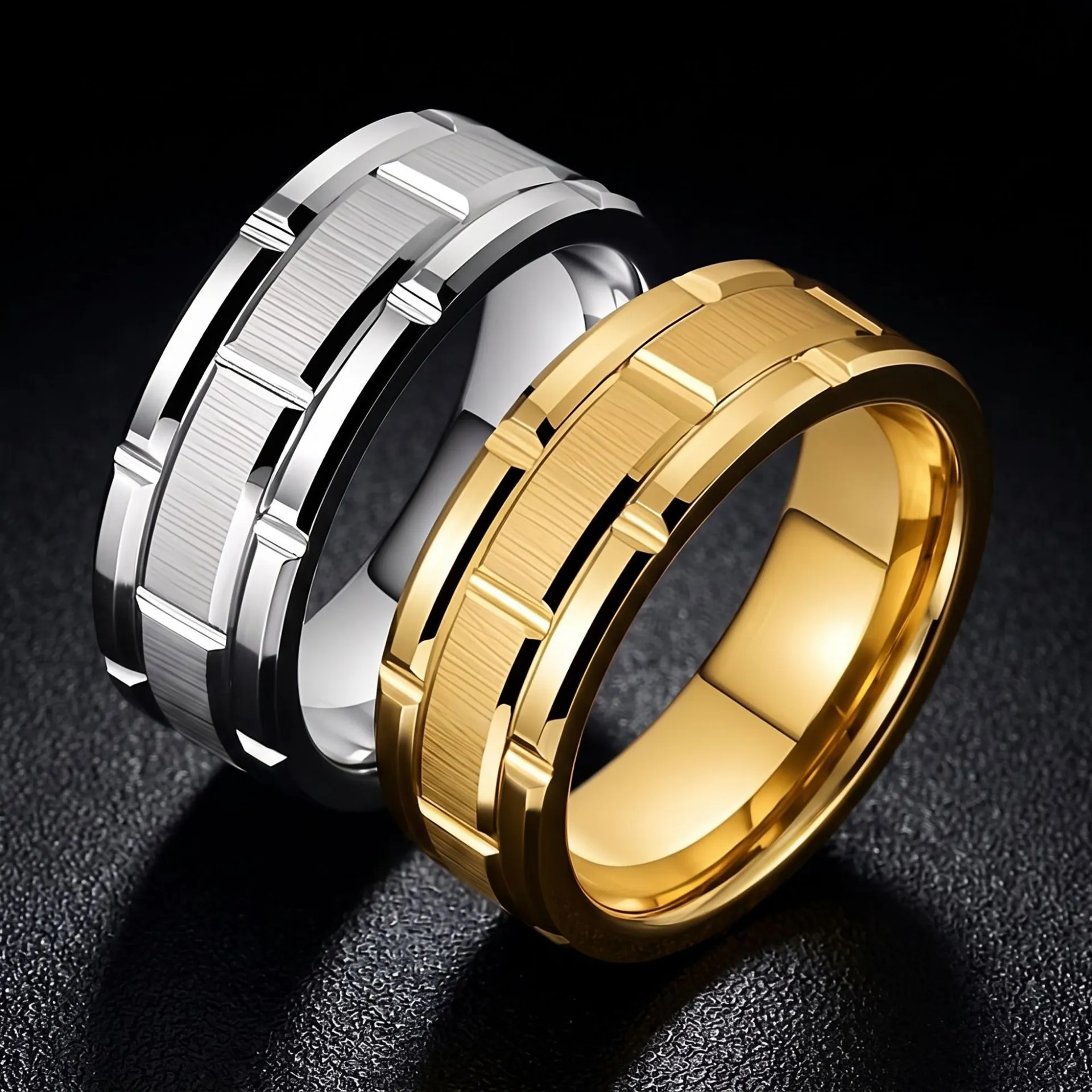 Men's Stainless Steel Industrial Gear Design Band Ring Brushed Geometric Hip Hop Style Jewelry For Men Unisex Waterproof Ring