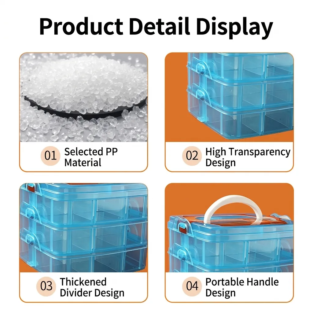 Three Layer Portable Plastic Storage Box Detachable Compartment Organizer Container For Jewelry Toy Tool Crafts Clear