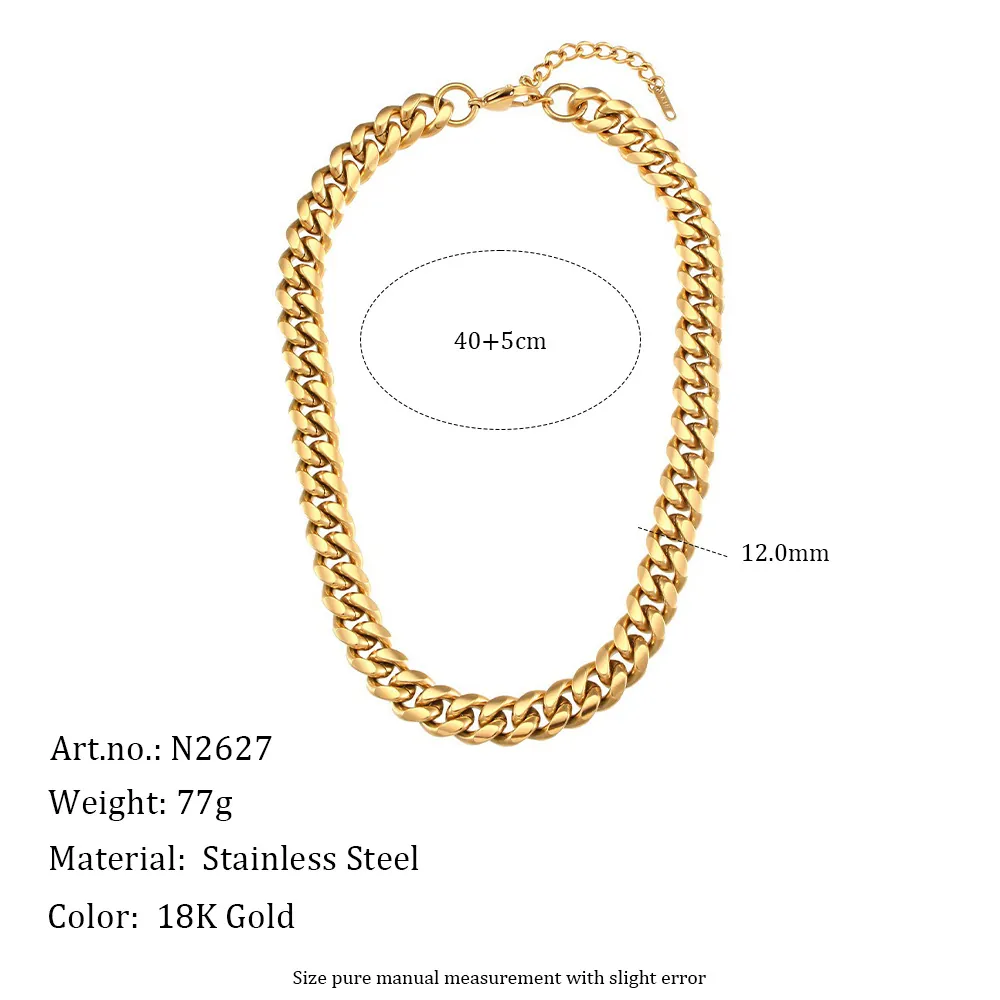 Trendy Stainless Steel Cuban Link Necklace For Women Gold Plated Chunky Chain Hip Hop Punk Geometric Neck Jewelry Gift