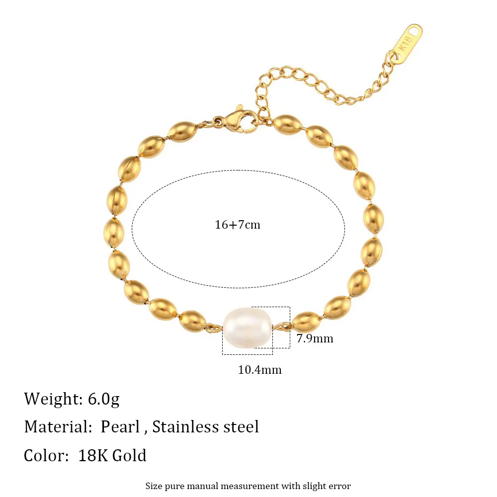 Stainless Steel Necklace Bracelet Jewelry With Artificial Baroque Pearl Gold Plated Oval Beads Minimalist Accessory For Women