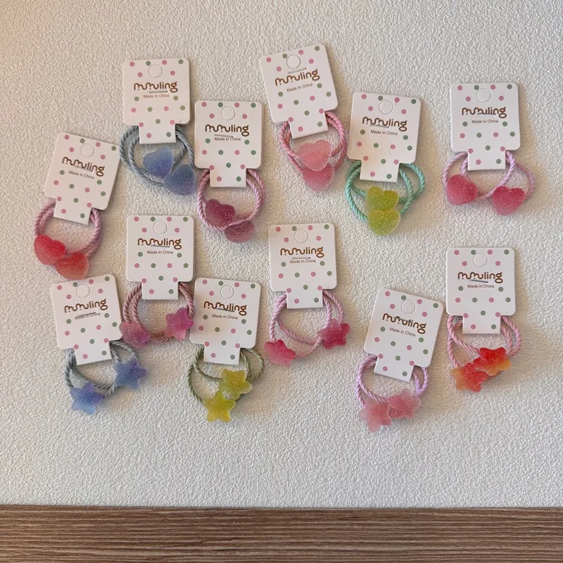 Pinces À Cheveux Et Élastiques Cœur Étoile Givrés Couleurs Bonbon Accessoires Texture Sucre Dégradé Pour Filles