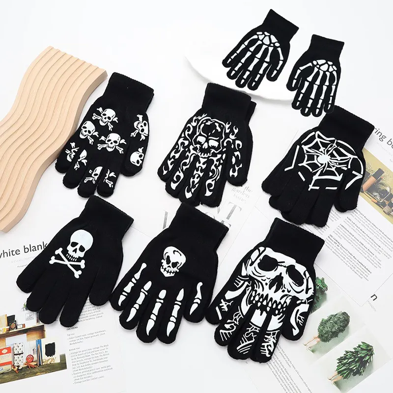 Halloween Skull Skeleton Hand Knitted Gloves For Men Women Polyester Warm Touchscreen Winter Outdoor Fashion Party Gloves