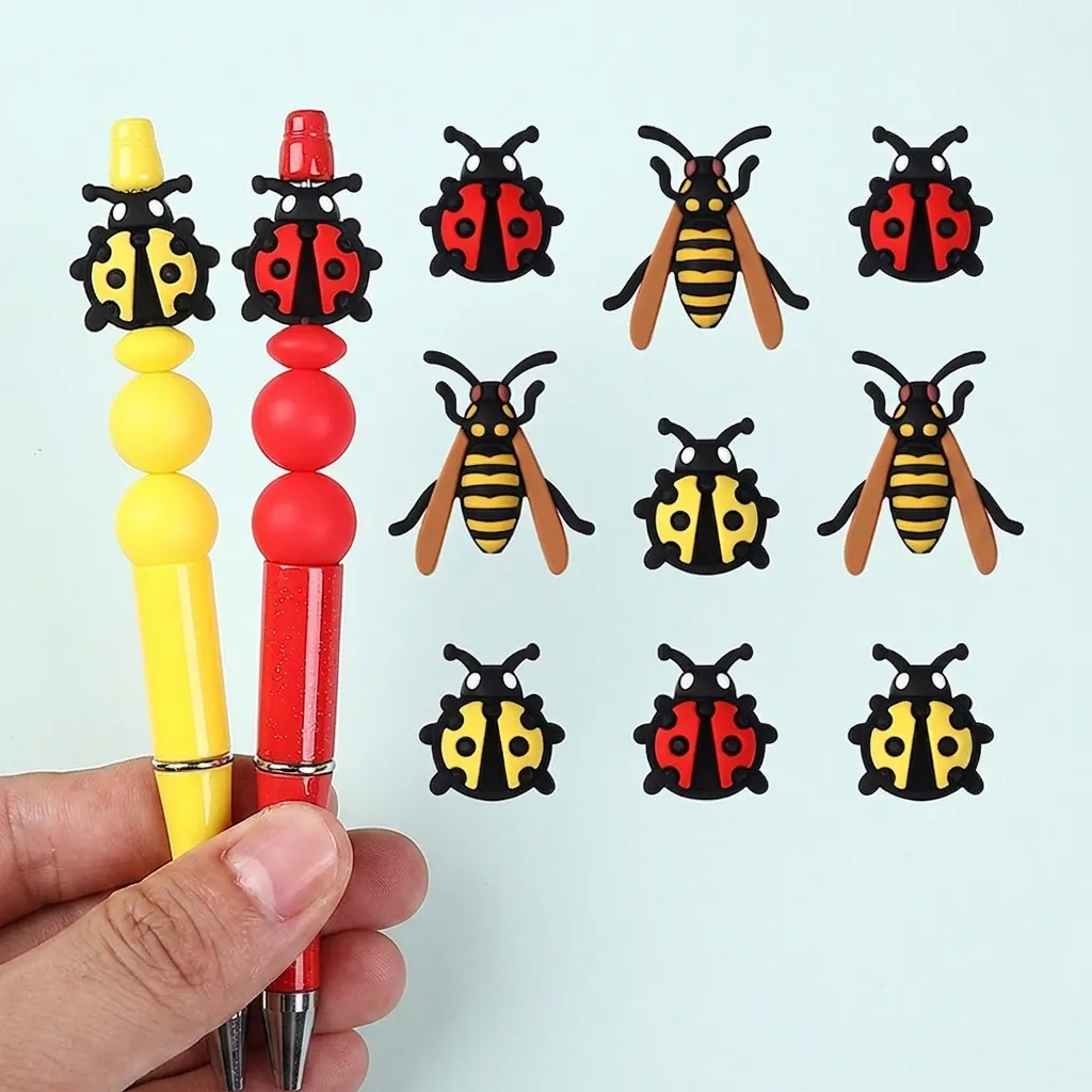 3D Cartoon Insect Silicone Beads Food Grade BPA Free Ladybug Bee Shapes For Pen Beading DIY Jewelry Making Craft Bracelet Accessories