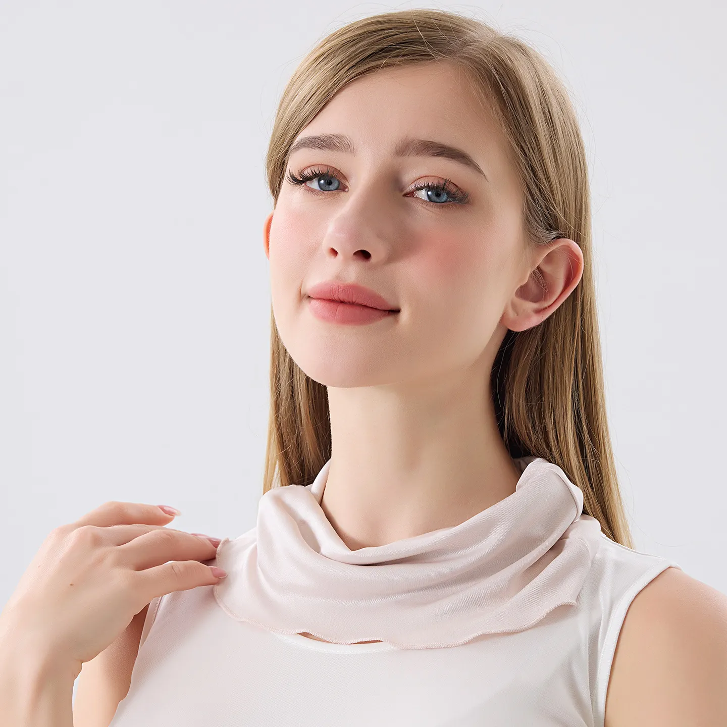 Maschera di Protezione Solare in 100% Seta di Gelso Donna Scaldacollo a Bottone Traspirante Sciarpa di Seta Lavabile