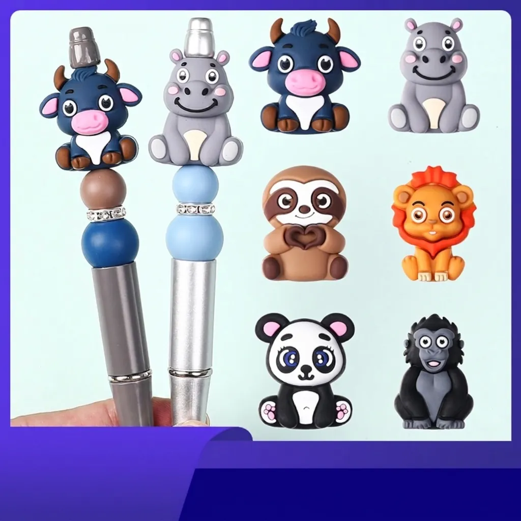3D Cartoon Tier Silikonperlen Kuh Löwe Panda Faultier Nilpferd Gorilla Lebensmittelqualität BPA Frei Für DIY Schmuck Schlüsselanhänger