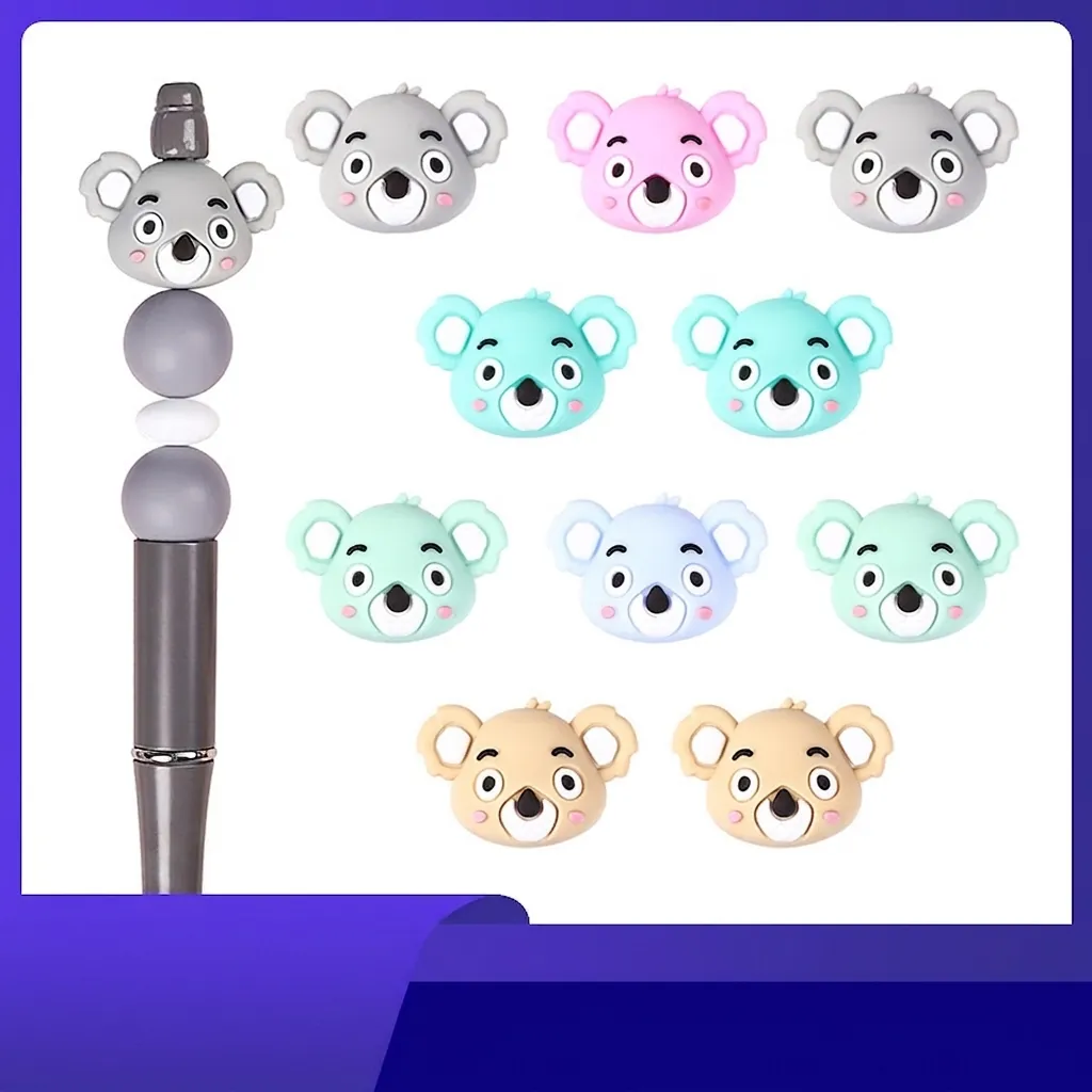 3D Koala Silicone Beads For DIY Jewelry Making Pens Cute Animal Shape Food Grade Silicone BPA Free Loose Beads Accessories