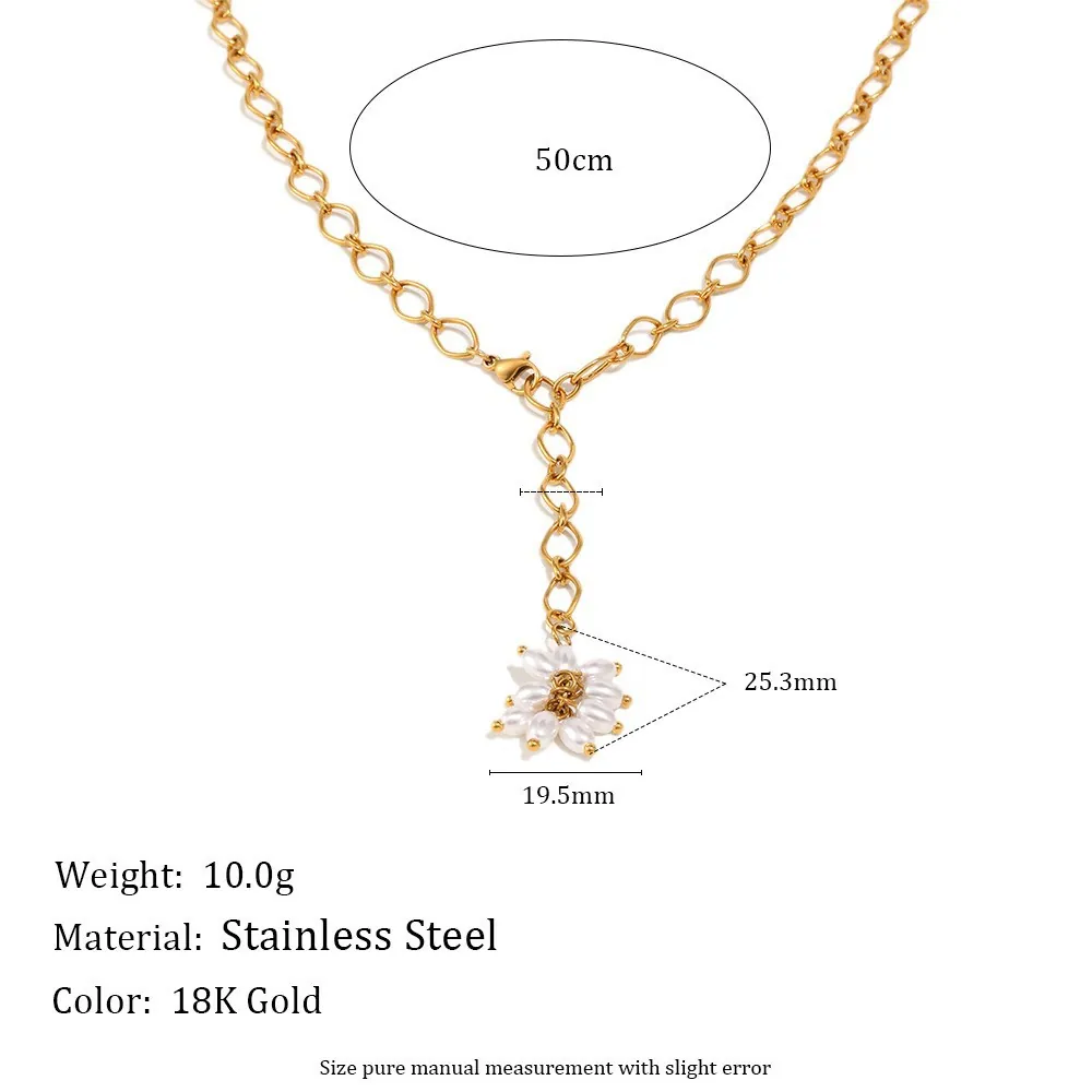 Edelstahl Strass Künstliche Perle Y-Halskette Für Damen 18K Vergoldet Lange Quaste Blumenanhänger Statement Schmuck