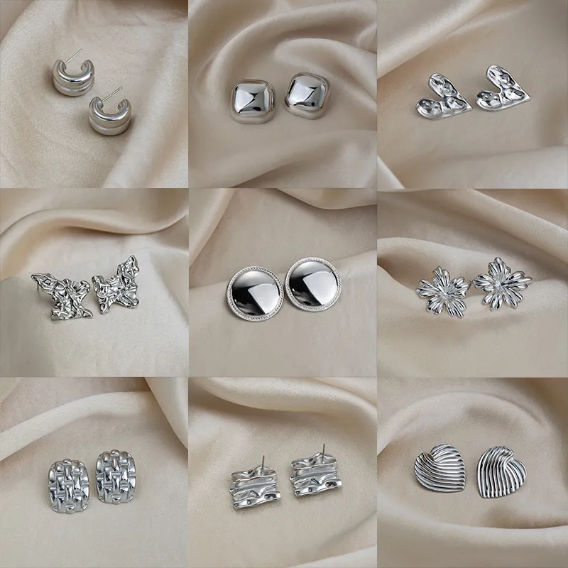 Roestvrij Stalen Geometrische Oorknopjes Voor Vrouwen Minimalistische Zilverkleurige Strass Bloem Oorbellen Hypoallergene Sieraden