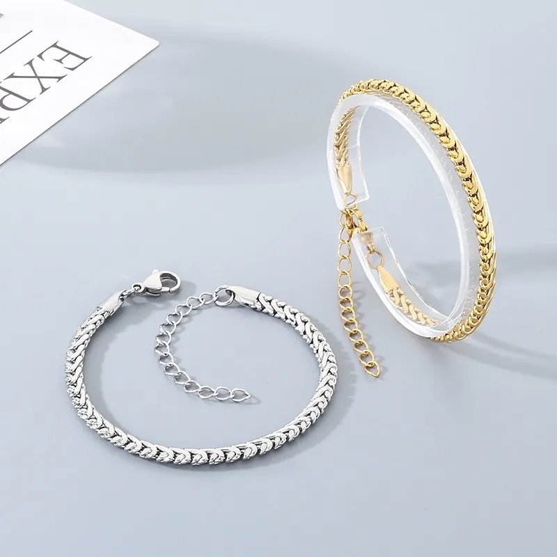 Bracelet Chaîne De Blé Acier Inoxydable Bijoux À Maillons Tressés Pour Hommes Femmes Accessoire Minimaliste Fermoir Mousqueton