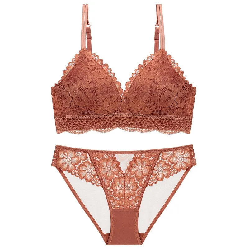 Damen Sexy Französisch Spitze BH Und Höschen Lingerie Top Und Unterwäsche Dünne Drahtlose Blumenstickerei Bralette Panty Damen