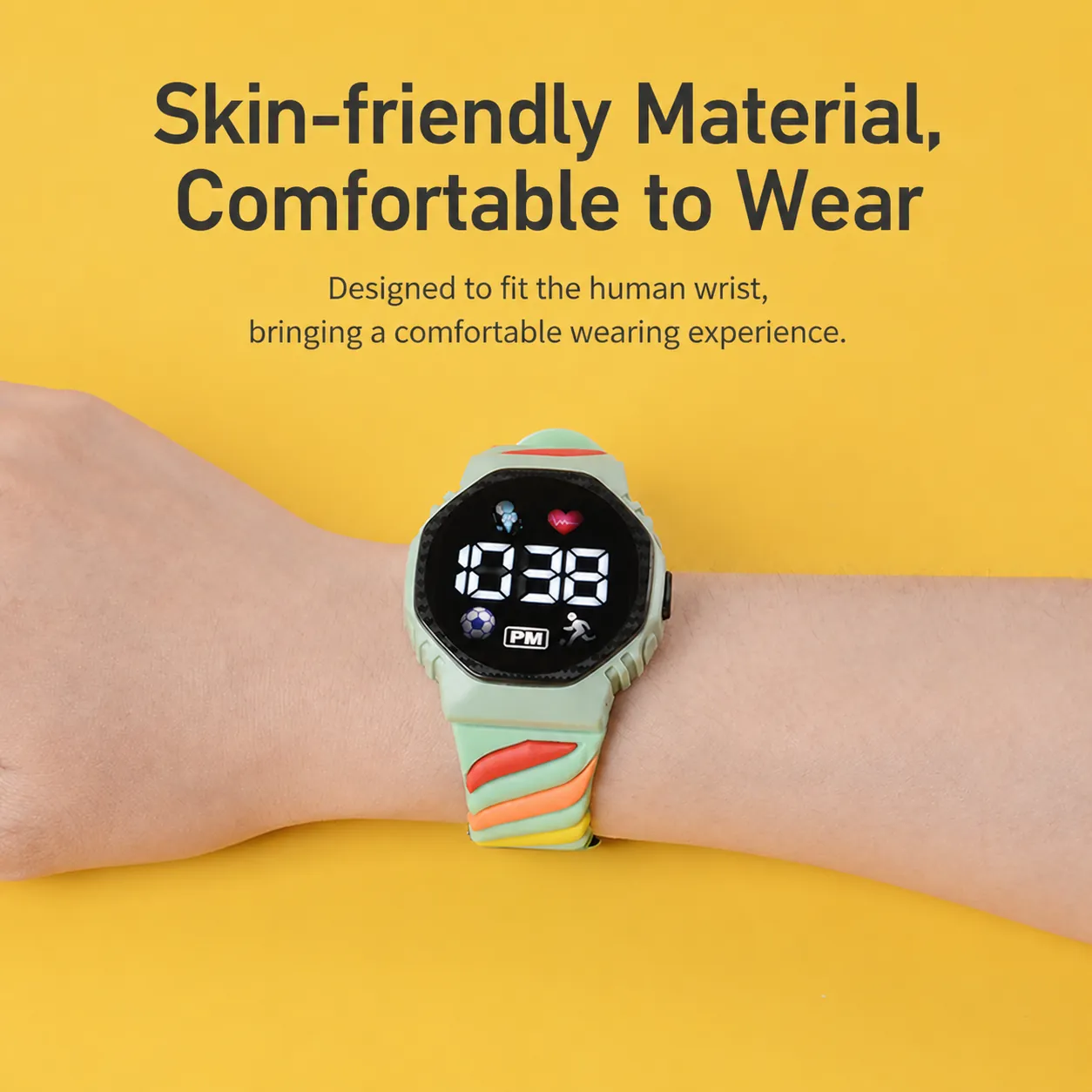 Kids LED Digital Sports Watch For Students Colorful Rainbow TPU Strap Waterproof ABS Electronic Wristwatch Gift