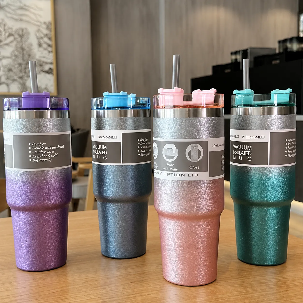 Gradient Diamond Paint Stainless Steel Vacuum Insulated Tumbler With Straw Lid Double Wall Car Travel Mug Large Capacity Coffee Cup