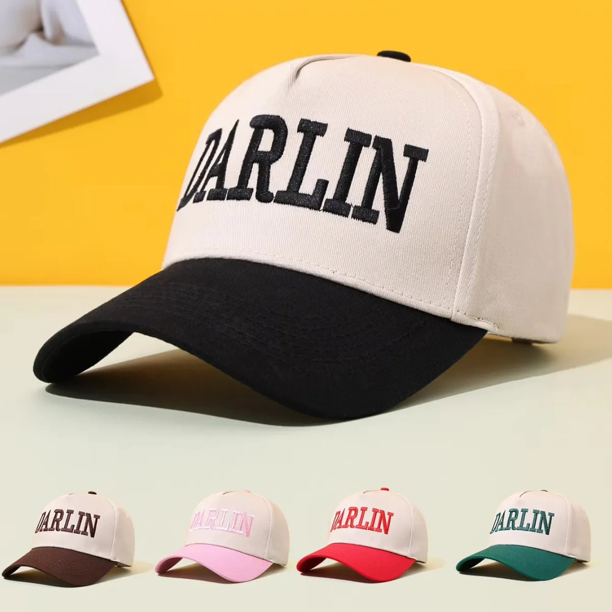DARLIN Embroidered Color Block Baseball Cap Vintage Trucker Hat For Men Women Casual Outdoor Sunshade Adjustable Cotton Hat