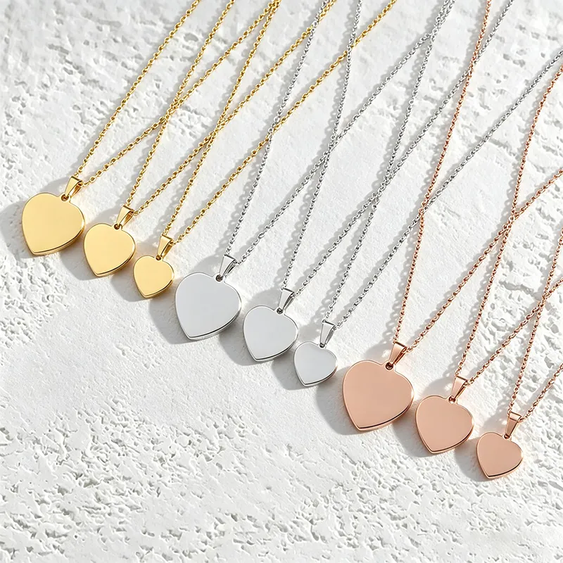 Minimalist Stainless Steel Heart Pendant Necklace For Women Men Electroplated Metallic Texture Daily Jewelry Accessory Gift