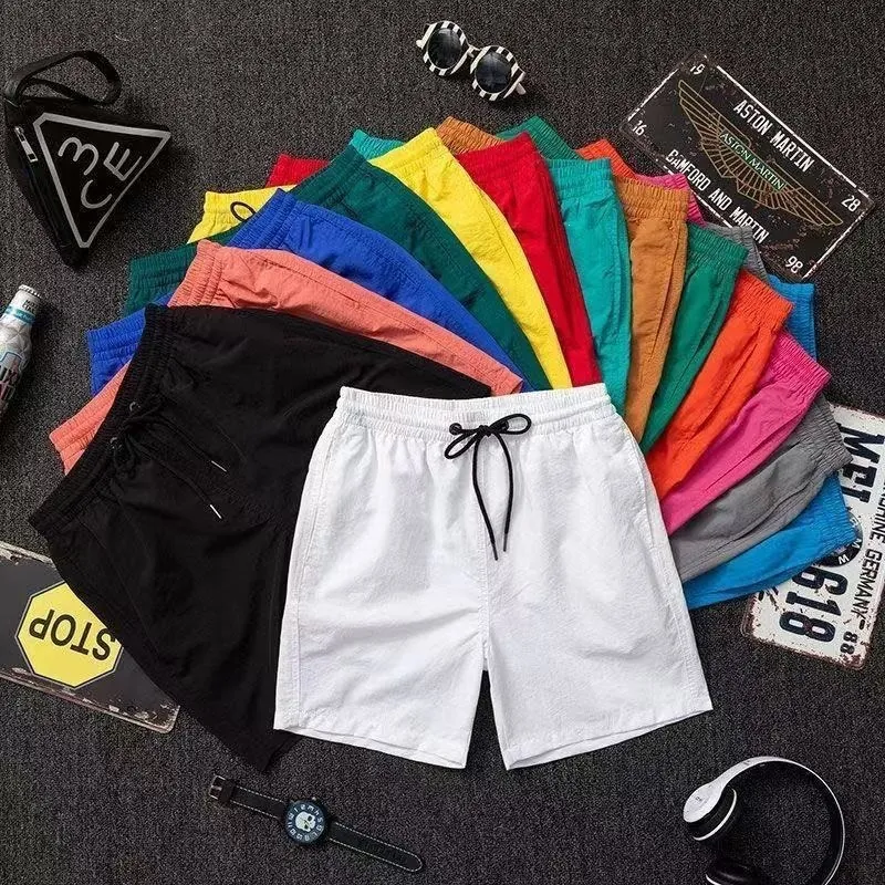 Men's Summer Lightweight Casual Shorts Loose Quick Dry Board Shorts Candy Color Elastic Drawstring Waist Sport Beach Shorts