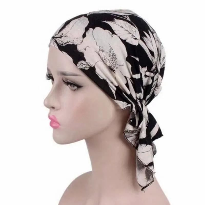Women Fashion Printed Turban Hat Summer Thin Headscarf Oxford Cloth Paisley Feather Floral Beanie Hat For Daily Outdoor