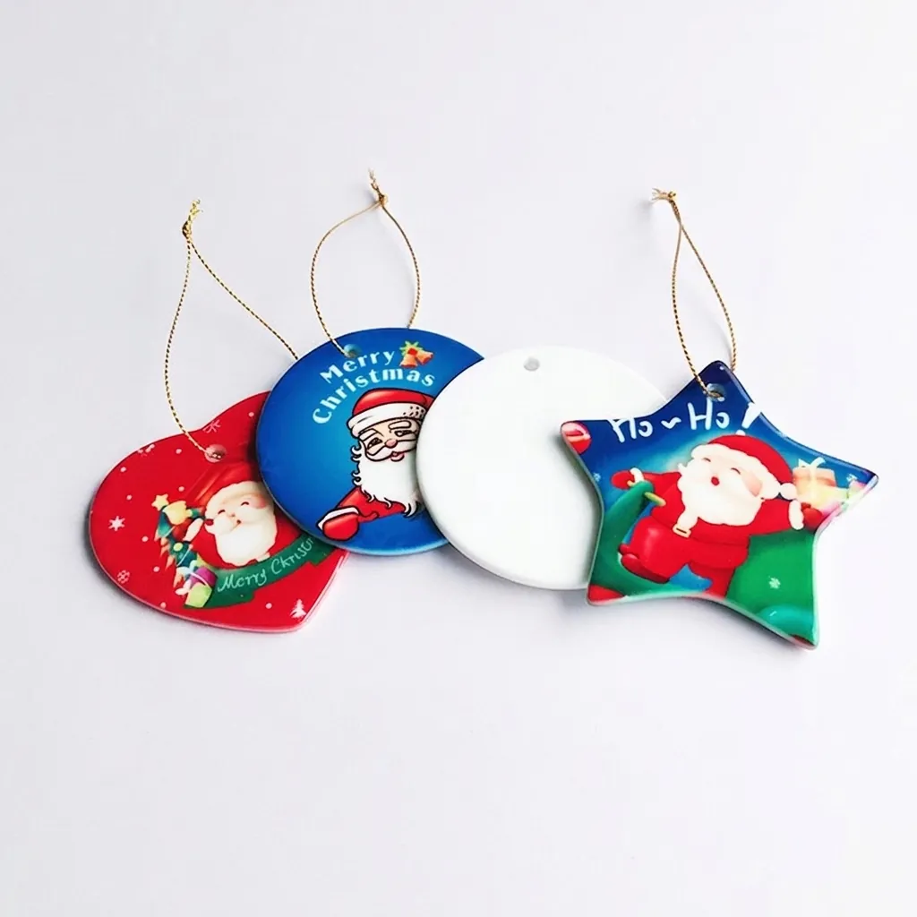 Adornos Colgantes de Navidad de Cerámica Impresión por Transferencia Térmica Blanco Formas de Círculo Corazón Estrella Copo de Nieve