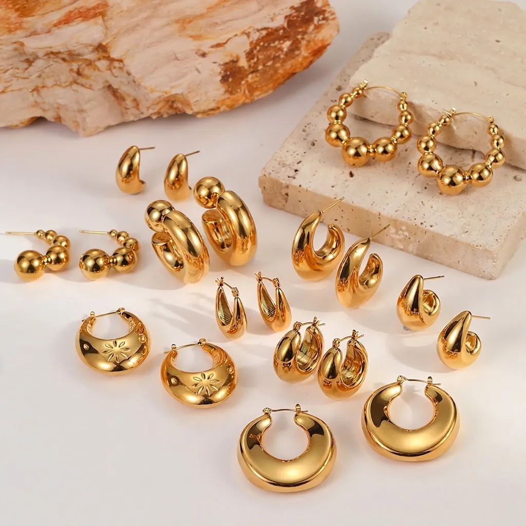 Stainless Steel Irregular Geometric C-Shape Earrings For Women Polished Titanium Steel Water Drop Stud Earrings Gold Silver Minimalist Fashion Jewelry