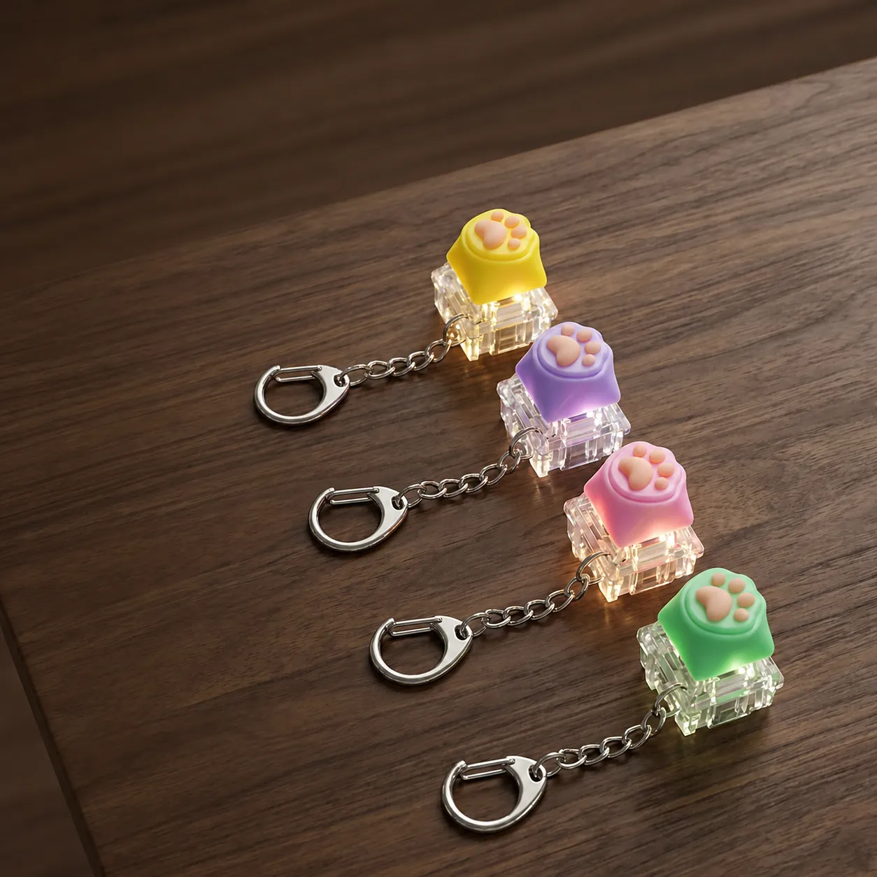 Mignon Porte-clés Lumineux Patte de Chat Interrupteur de Clavier Mécanique Jouet Anti-stress en Silicone Pendentif de Sac