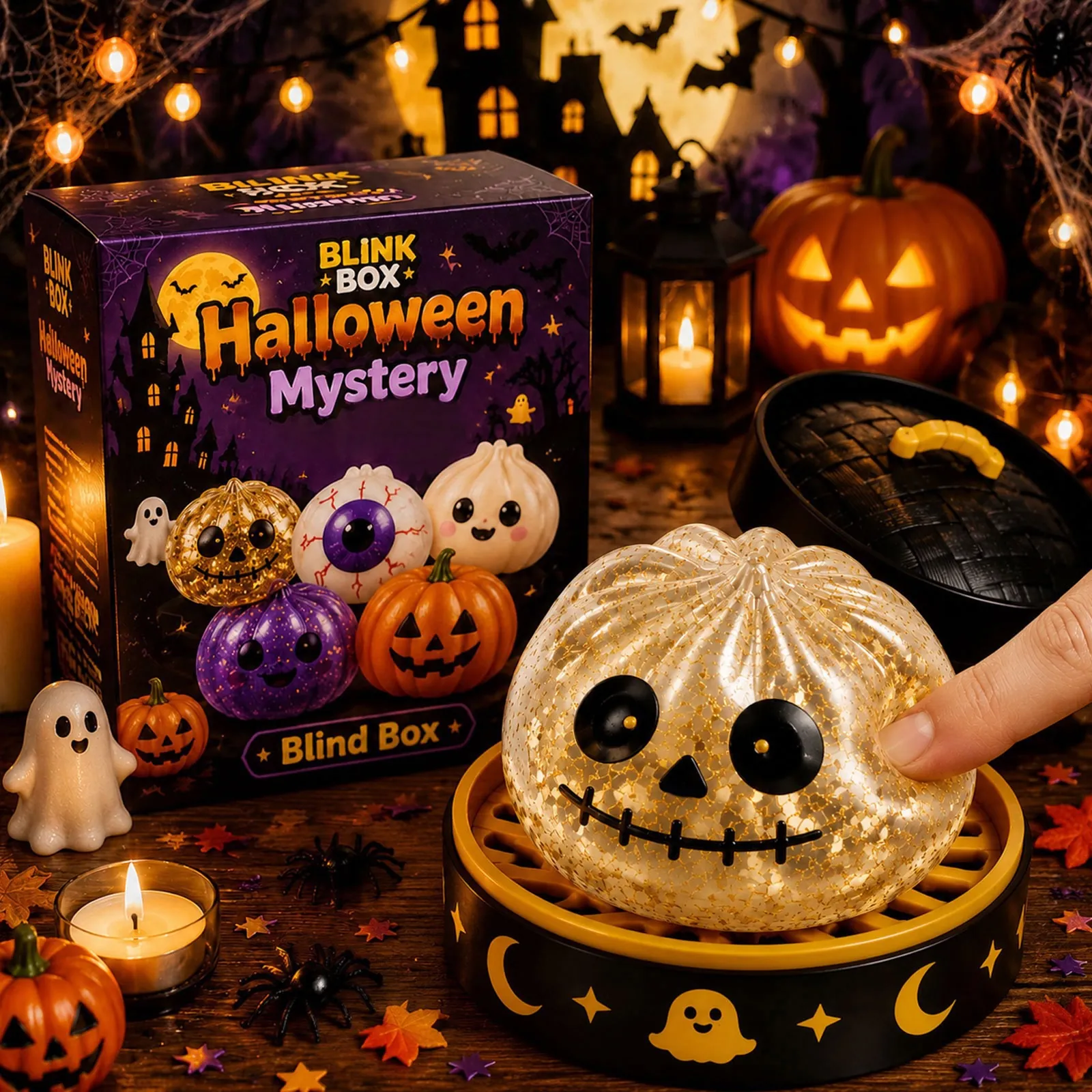 Halloween Ghost Pumpkin Squishy Toy Maltose Squeeze Venting Grip Decompression Toy Gift Box Set For Party