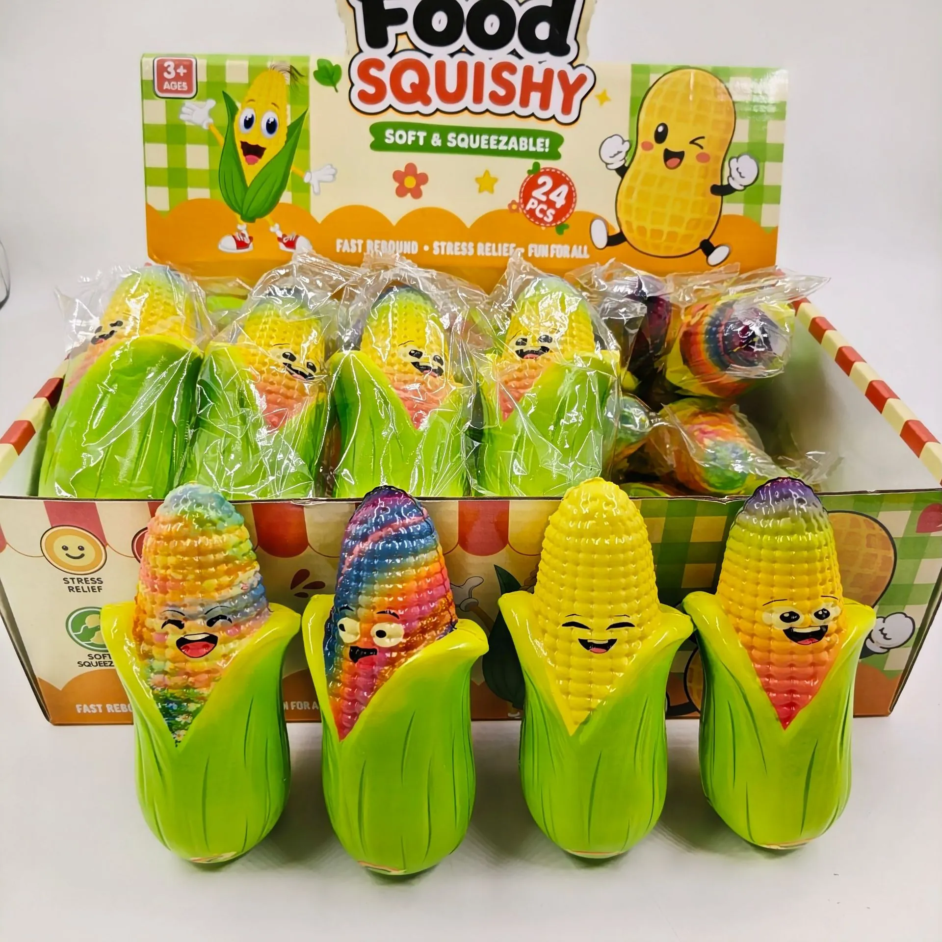 Simulation Corn Shape PU Squishy Toy Cartoon Smiley Face Slow Rebound Stress Relief Toy Multicolor Corn Vegetable Fruit Toy For Office Home Adults Kids