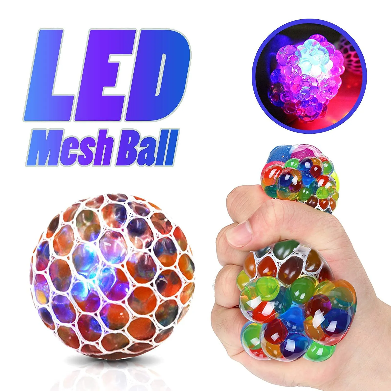Balle Anti-stress en Filet Arcobaleno Squishy LED Jouet à Presser Avec Perles d'Eau pour Enfants Adultes Jouet Sensoriel Fidget