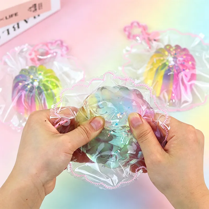 Handmade Pudding Squishy Toy Silicone Rainbow Transparent Sensory Stress Relief Fidget Toy Soft Squeeze Toy For Kids Adults