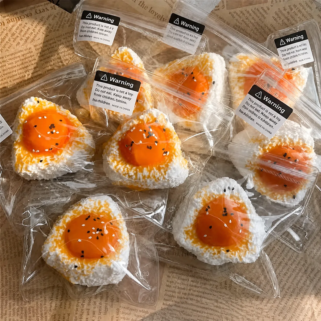 Realistic Food Rice Ball Squishy Toy TPR Stress Relief Squeeze Fidget Toy Simulation Egg Yolk Onigiri Strawberry Cat Paw Squishy Toy