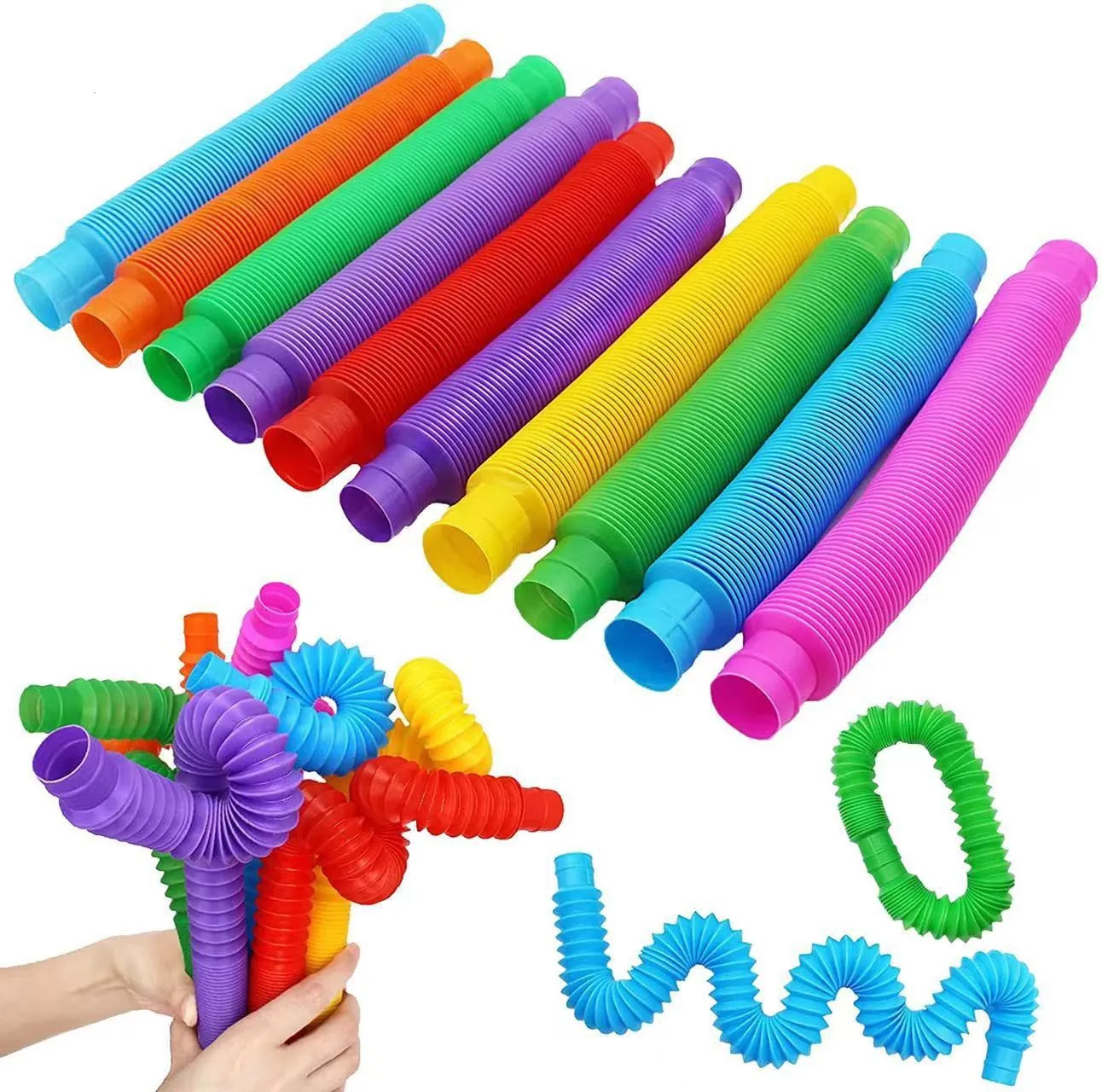 Πολύχρωμα Pop Tubes Αισθητηριακό Παιχνίδι Fidget Επεκτάσιμος Κυματοειδής Πλαστικός Σωλήνας Ανακούφιση από το Στρες για Παιδιά και Ενήλικες
