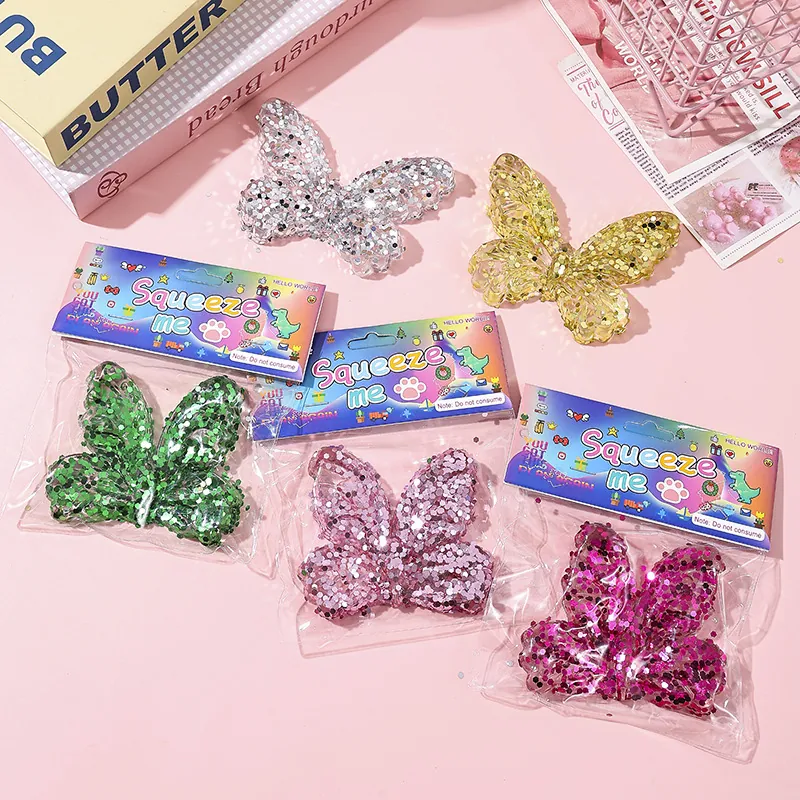 Butterfly Squishy Decompression Toy Cartoon Slow Rebound Sensory Toy With Glitter Sequins For Kids Adults Stress Relief Gift