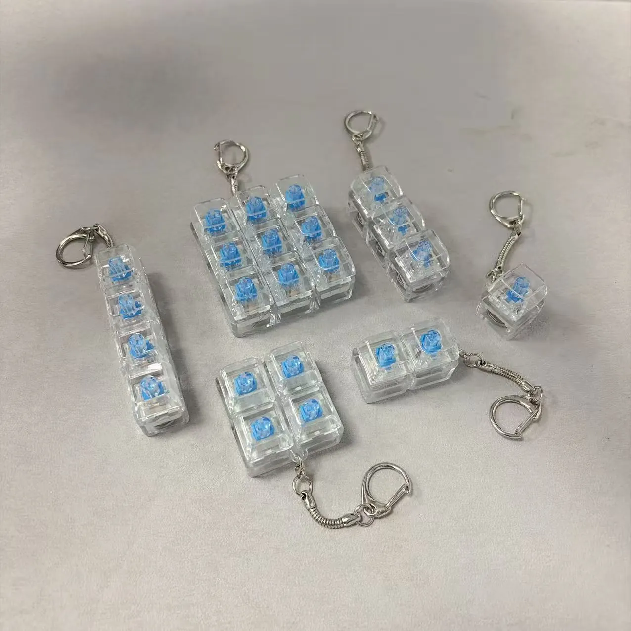 Mechanical Keyboard Switch Tester Keychain Transparent Stress Relief Toy Macaron Keycaps Fidget Keychain With Blue Switches LED Light