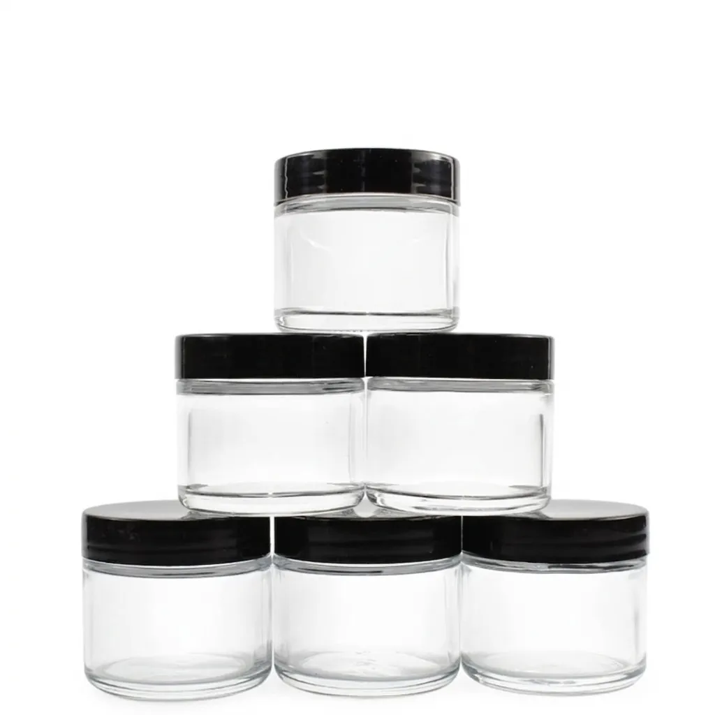 Transparent Glass Cosmetic Jar 2oz Refillable Cream Pot With Black Lid For Eye Cream Lotion Storage Empty Makeup Travel Container
